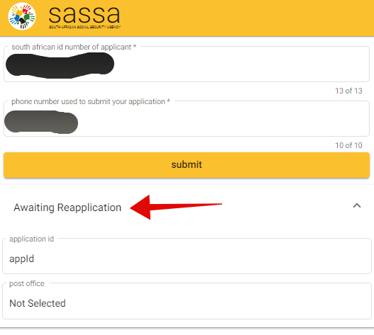 SASSA SRD Status awaiting reapplication