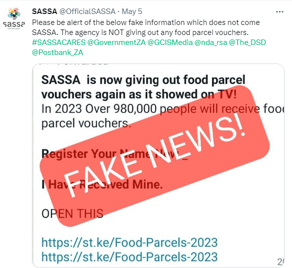 SASSA is NOT giving food parcels - be aware of the scam