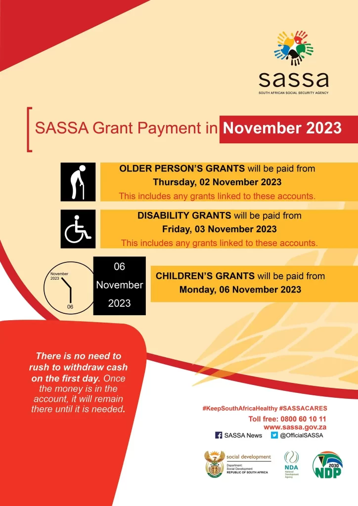 sassa payment dates november 2023